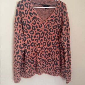Ann Taylor Animal Print V-Neck Sweater - pink and gray‎